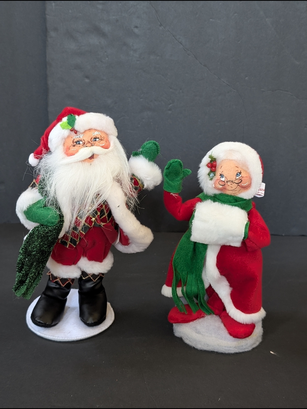 Annalee Red and Green Santa & Mrs. Claus Holiday Figurine Pair - Picture 8 of 8